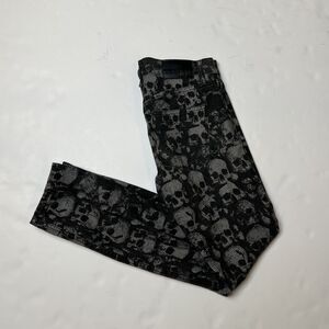 Rude Men's Black Grey Skull Print Skinny Jeans Pants Size 30x32 Stretch Denim